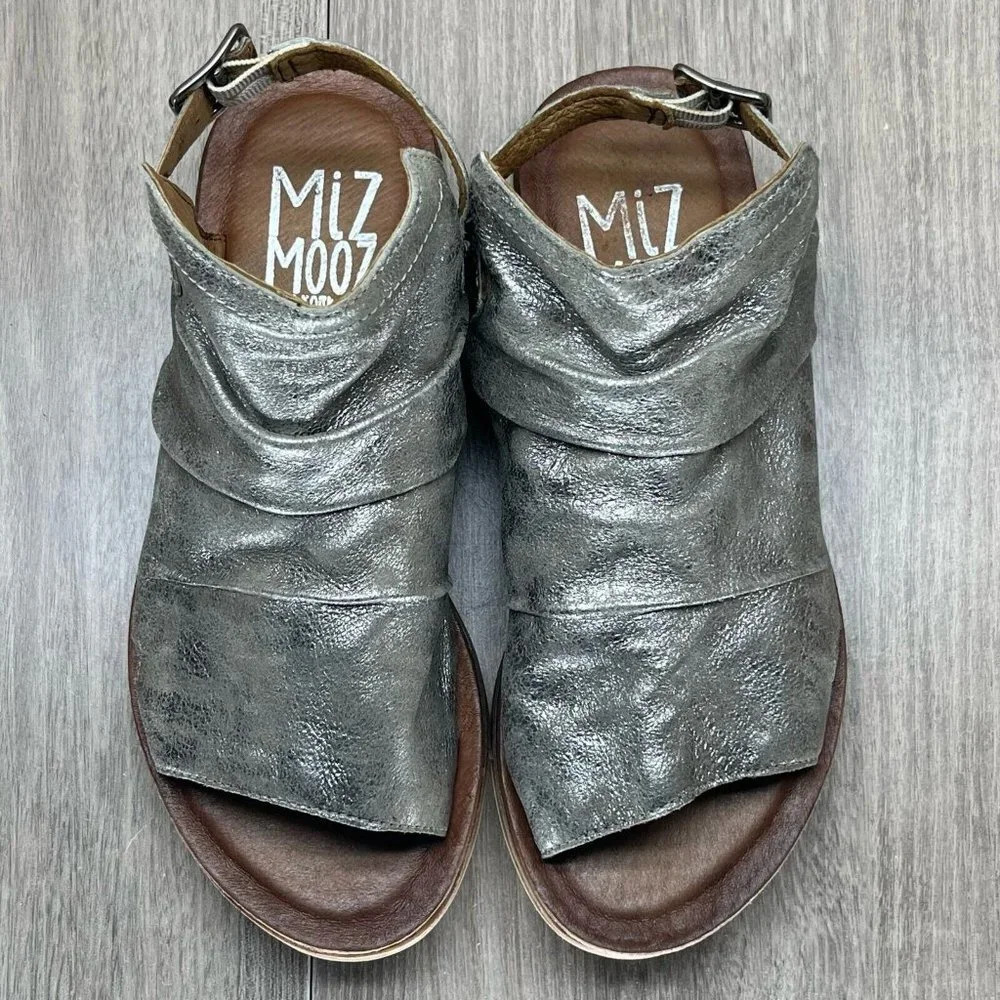 Miz Mooz Sandals Womens 36 US 5.5-6 Fallon Metallic Slingback Gladiator Silver - Picture 8 of 12